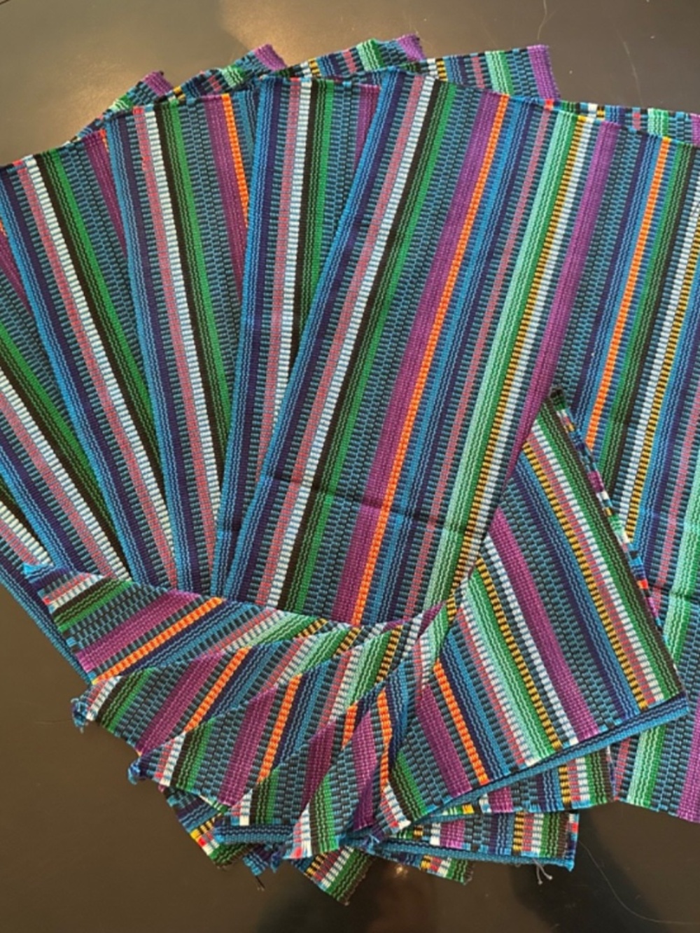 Set of 6 Guatamala or Mexico Placemats & Napkins Bright Cotton Weave NWOT Pretty